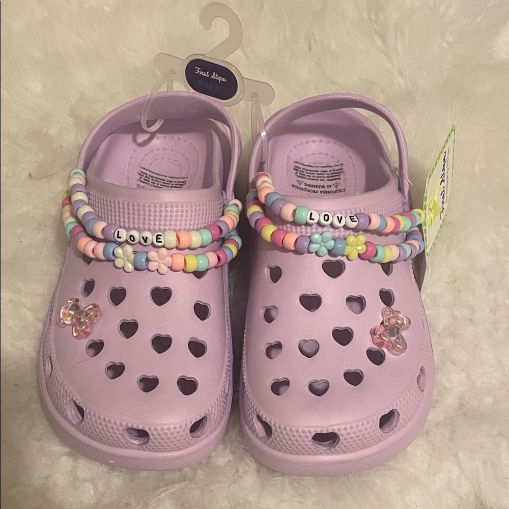 First Steps by Stepping Stones Lavender Kids Clogs with Heart Cutouts